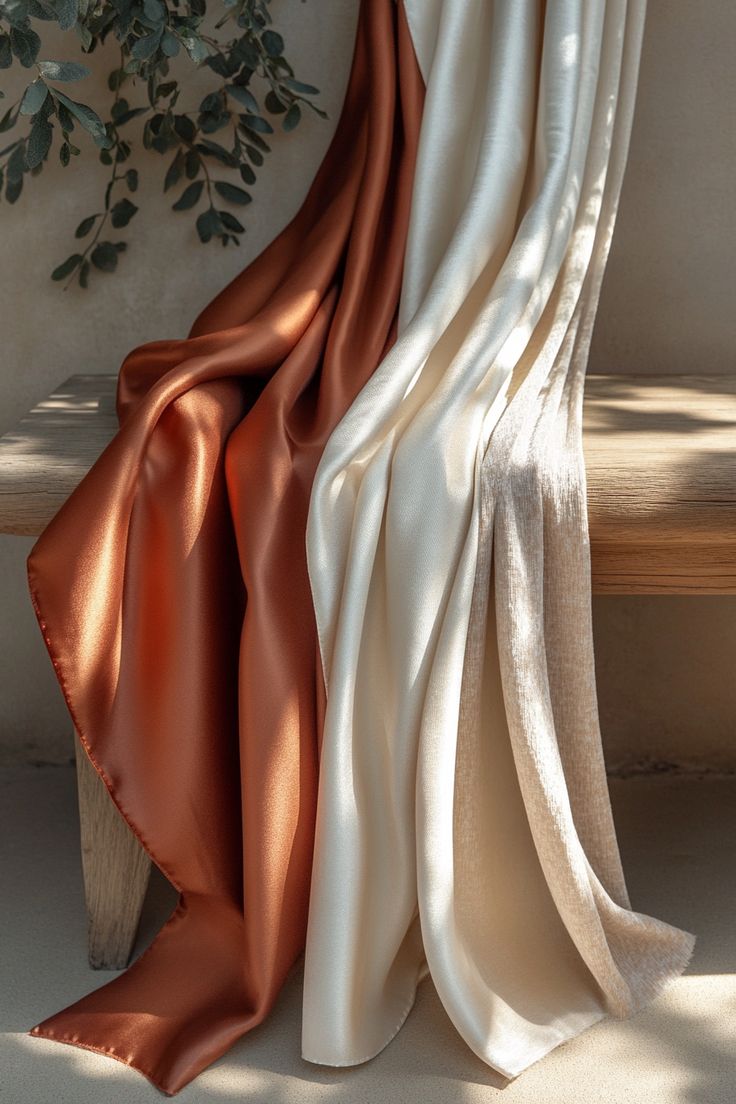 a refined fabric mood board featuring silk…